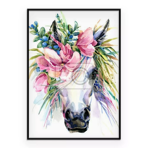 Poster Ein Einhorn mit Blumen auf dem Kopf