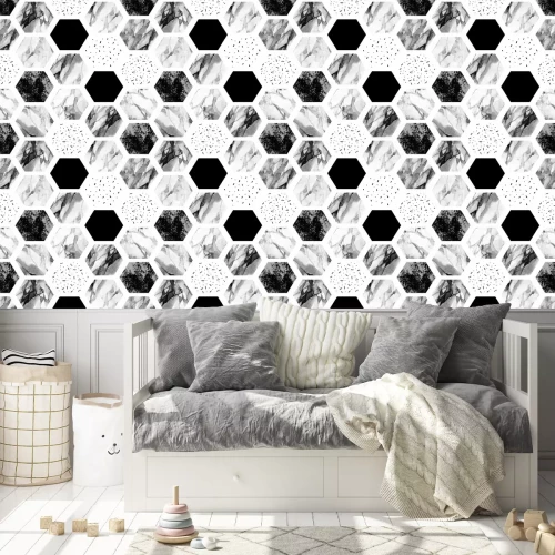 Tapete Aquarell Sechseck mit Streifen, Wasser Farbe Marmor, gekörnt, Grunge, Papier Texturen.