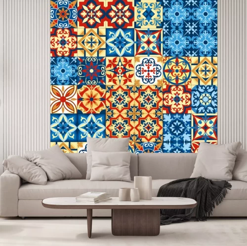 Sticker Vector Illustration des dekorativen Fliesenmosaik-Musterdesigns in der marokkanischen Art.