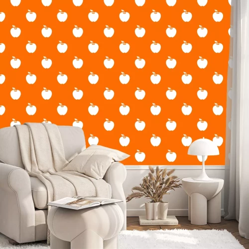 Tapete Weiße Äpfel auf orangefarbenem Hintergrund