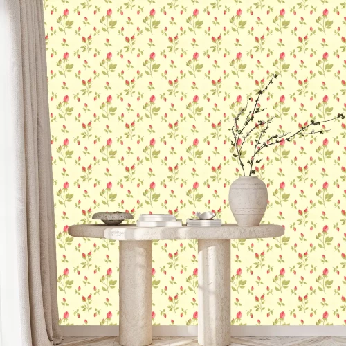 Tapete Shabby Chic-Rosen auf gelbem Hintergrund