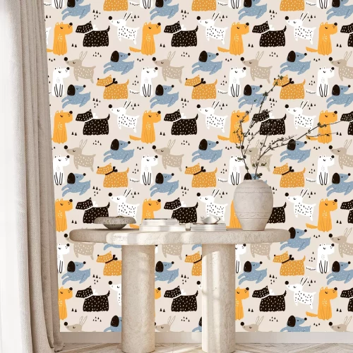 Tapete Bunte Hunde und Muster