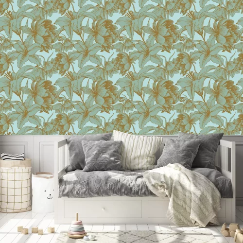 Tapete Pfingstrosen Vintage und Lilien Blaut?ne