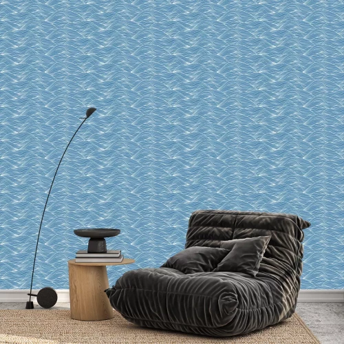 Tapete Zarte blaue Wellen mit Streifen