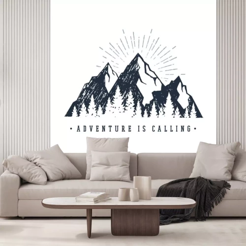 Sticker Schwarz-weiße Zeichnung Berge mit Aufschrift