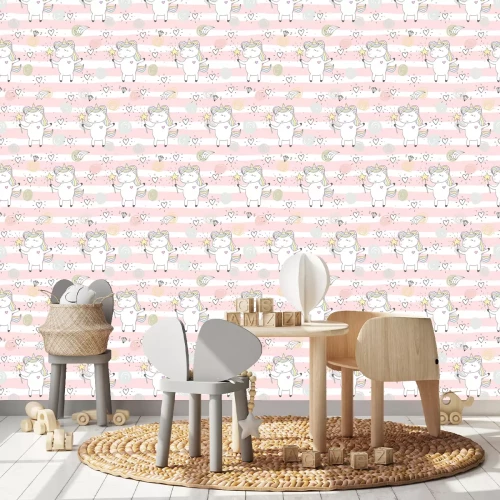 Tapete Einhörner auf gestreiftem Hintergrund