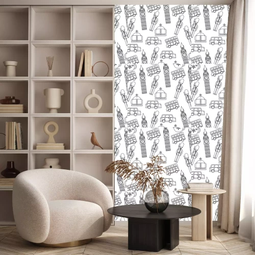 Tapete London und Vereinigtes Königreich Stadt Soldat Krone Taxi Bus Big Ben Icons Vektor