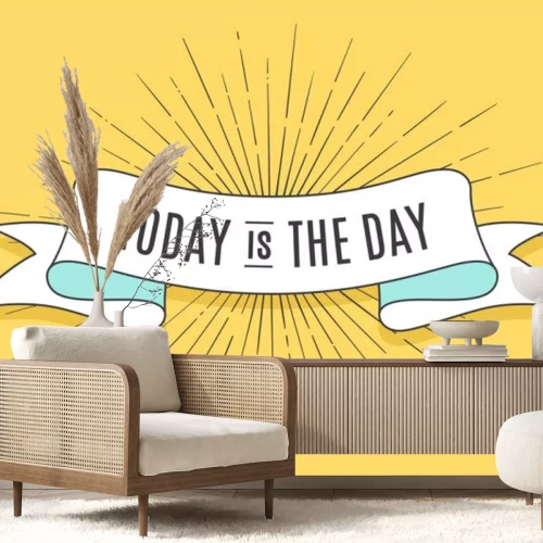 Sticker Modisches Band der Weinlese mit Text heute ist der Tag und lineare Zeichnung von Sonnenstrahlen. Bunte alte Fahne mit Band, von Hand gezeichnetes Element für Design - Fahnen, Poster, Gutscheine. Vekto
