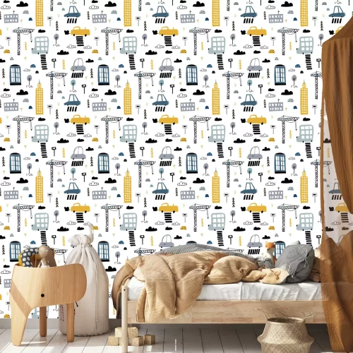 Tapete Jungenmotiv mit Stadt