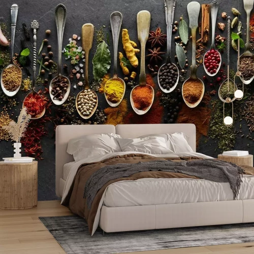 Fototapete Kräuter und Gewürze auf Graphithintergrund