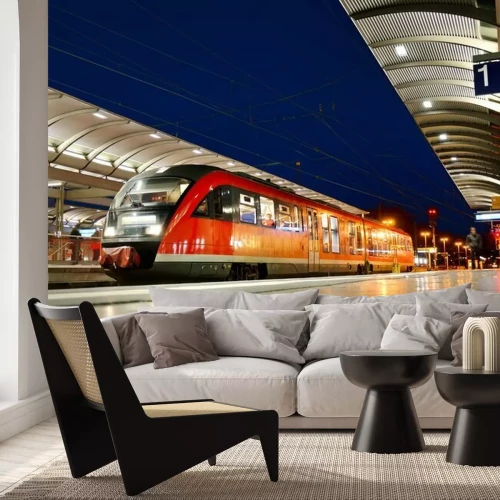 Fototapete Moderner Zug bei deutscher Bahnstation