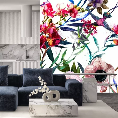 Sticker Nahtloses exotisches Blumenart und weisemuster