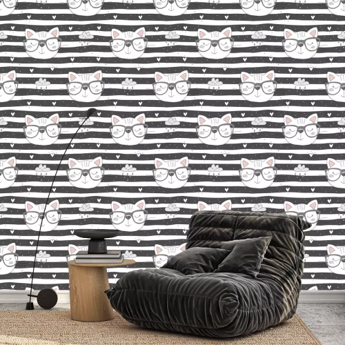 Tapete Katzen Wolken und Herzen