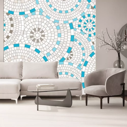 Sticker Abstraktes nahtloses Muster von geometrischen Formen. Kreisförmiges Mosaik.