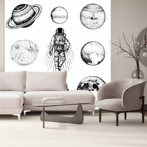 Sticker Astronaut und Planeten des Sonnensystems Grafik