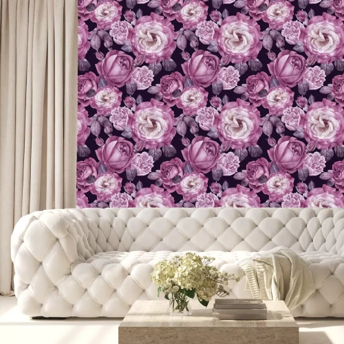 Tapete Rosa und lila Pfingstrosen auf dunklem Hintergrund