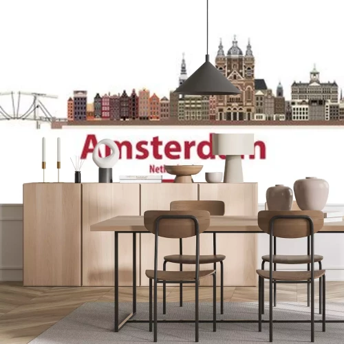 Sticker Vektor-Skyline von Amsterdam. Flagge von Niederlande