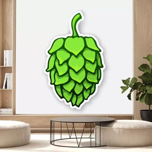 Sticker Vektor-Illustration. Ein grüner Kegel des Hopfens. Symbol für alkoholisches Getränk. Aufkleber mit Kontur. Getrennt auf weißem Hintergrund. Dekoration für Patches, Drucke für Kleidung, Embleme, Schild