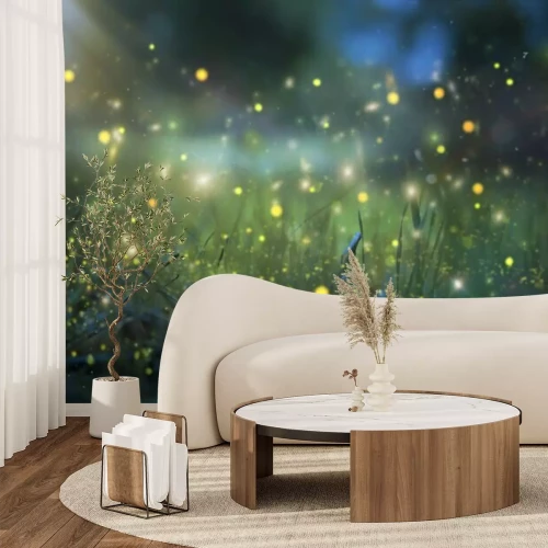 Fototapete Glühwürmchen am Gras