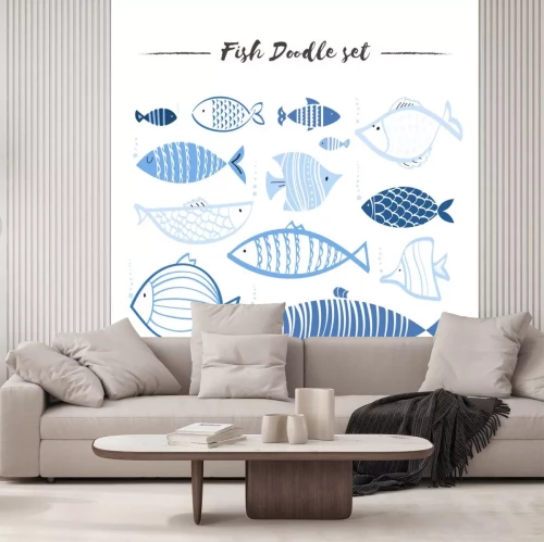 Sticker Fische Meeresarten blauer Umriss