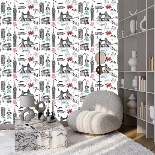 Tapete London Symbole. Gezeichnete Illustration des Vektors Hand