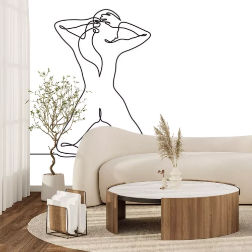 Sticker ununterbrochenes Federzeichnung der Frau stehend auf ihrer hinteren Ansicht der Knie