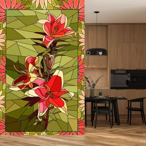 Sticker Vektorillustration von roten Lilien der Paare.