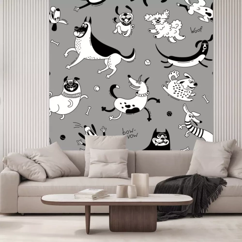 Sticker Lustige Hunde auf grauem Hintergrund