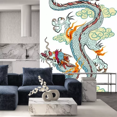 Sticker Japanischer alter Dracheaufkleber auf schwarzem Hintergrund Chinesische Drachetätowierung. Traditionelle asiatische Tätowierung der alte Drache Vektor.