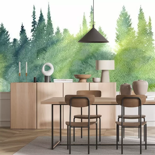 Sticker Aquarell Landschaft mit Bäumen