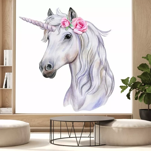 Sticker Fantasy Einhorn mit Blumen