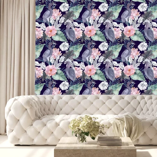 Tapete Exotische Vögel und Blumen