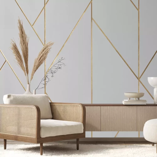 Fototapete Graue Wand Gold Linie Steinmauer Interieur