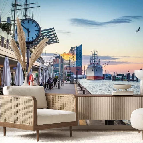 Fototapete 3D Stadt mit Hafen