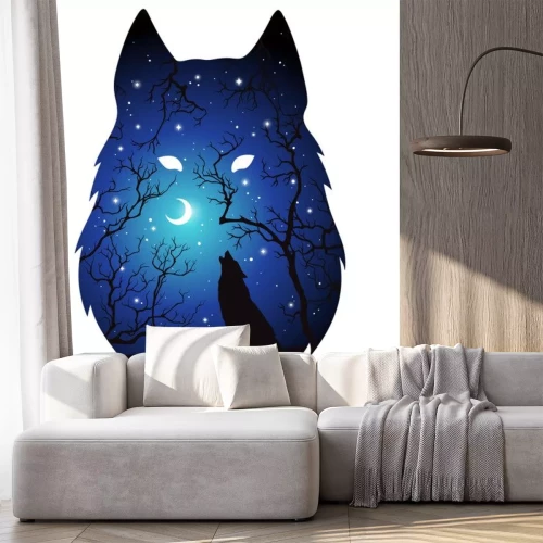 Sticker Wölfe Silhouette eines den Mond und Sternen anheulenden Wolfs