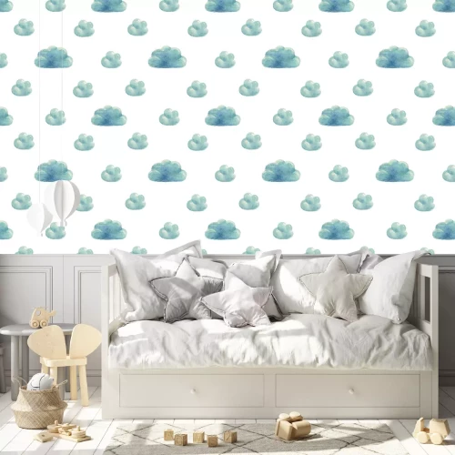 Tapete Aquarellwolken auf weißem Hintergrund