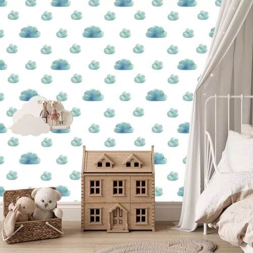 Tapete Aquarellwolken auf weißem Hintergrund