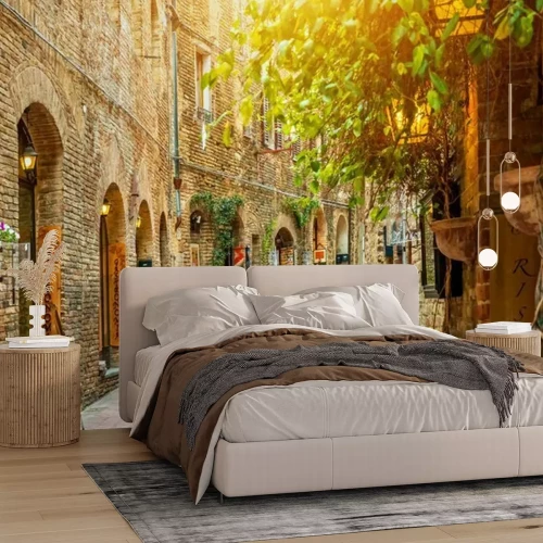 Fototapete Gasse in der alten Stadt, San Gimignano, Toskana, Italien