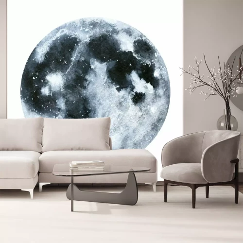 Fototapete Große Aquarellmondillustration. Symbol des Neuanfangs, Träumen, Romanze, Fantasie, Magie. Schwarz, graue Farben, Kreis, volle Ansicht. Hand gezeichnete Wasserfarbmalerei, lokalisiert auf weißem Hinter