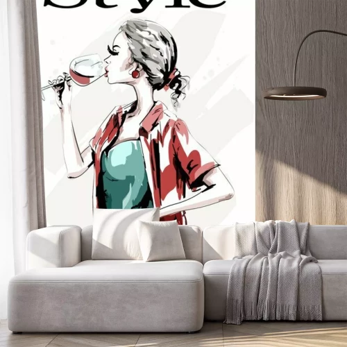 Sticker Elegante Frau trinkt Rotwein