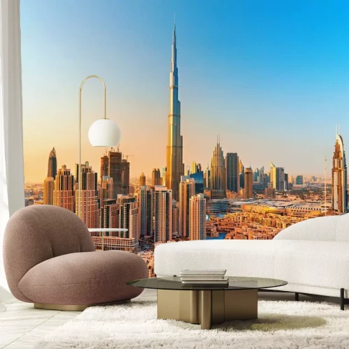 Fototapete Skyline von Dubai mit dem Wolkenkratzer Burj Khalifa