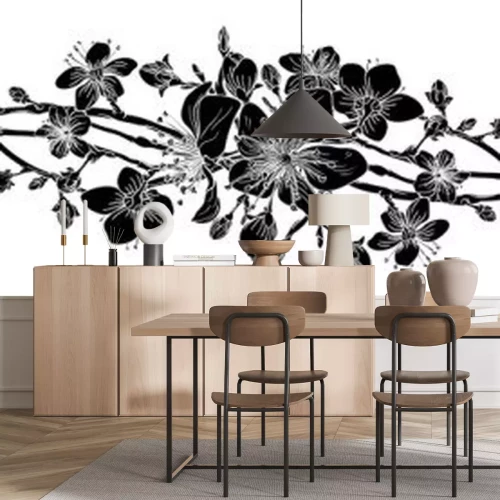 Sticker Schwarz-weiße Blumen rechteckiges Ornament