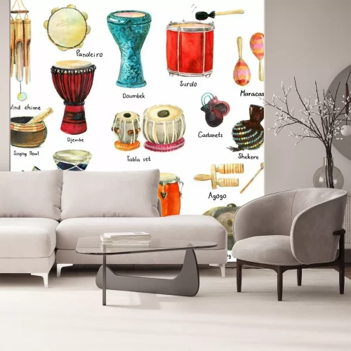Sticker Musikinstrumente mit Beschriftungen Aquarellmalerei