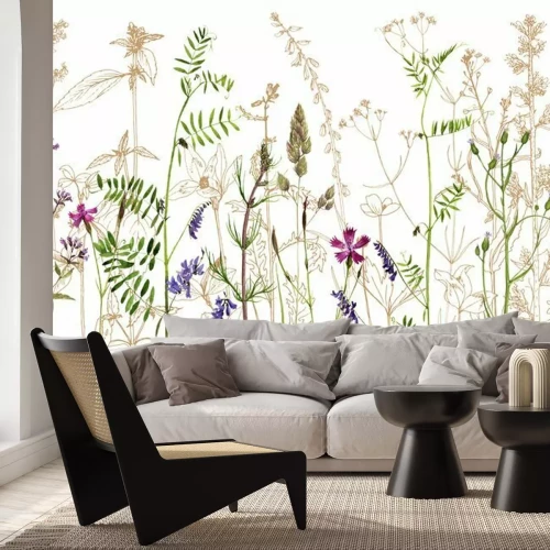 Fototapete Wilde Wiese mit bunten Blumen