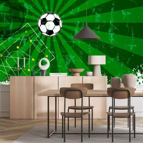 Sticker Fußball auf grünem Rasenhintergrund