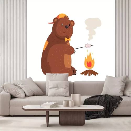 Sticker Bär mit Marshmallows am Lagerfeuer