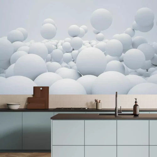 Fototapete Kugeln in Weiß in drei Dimensionen