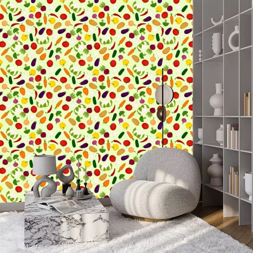 Tapete Bemaltes Gemüse auf grünem Hintergrund