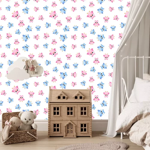 Tapete Lustige bunte Eulen