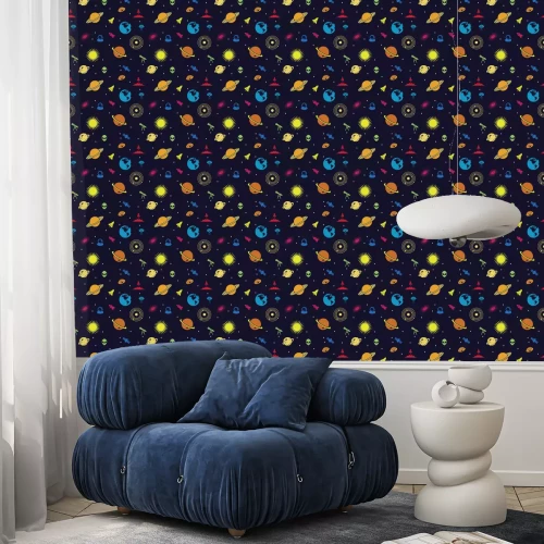 Tapete Nahtloses wiederholendes Muster des Weltraum-Planeten-Galaxie-Universums